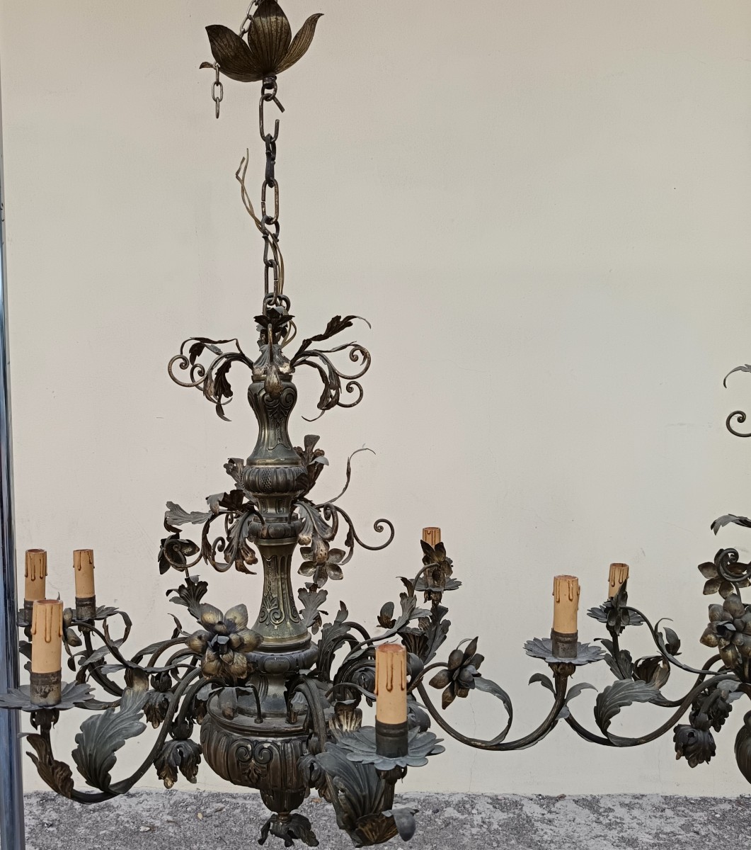 Paire de lustres 1850 en tôle de cuivre argentée-photo-3