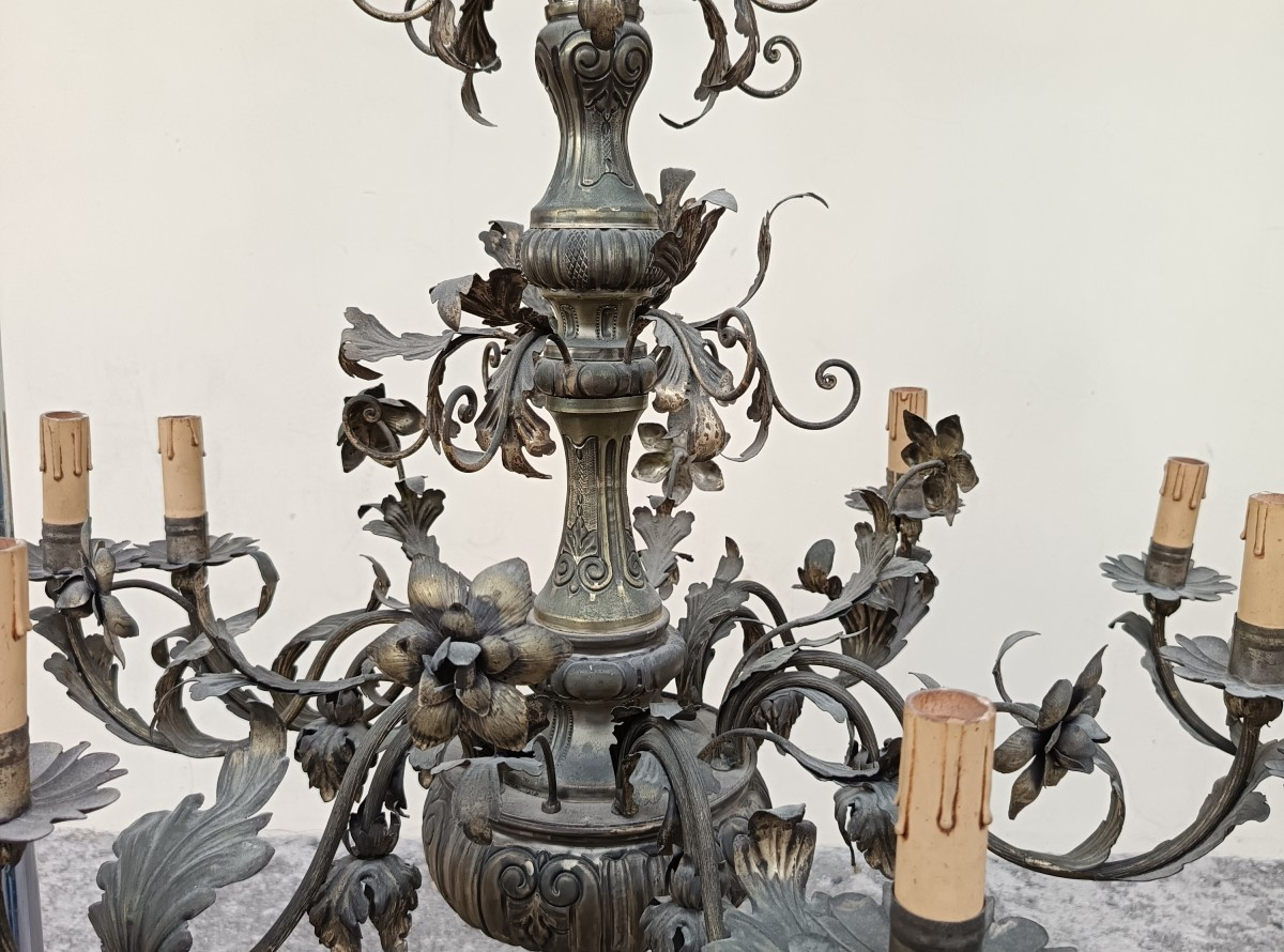 Paire de lustres 1850 en tôle de cuivre argentée-photo-2