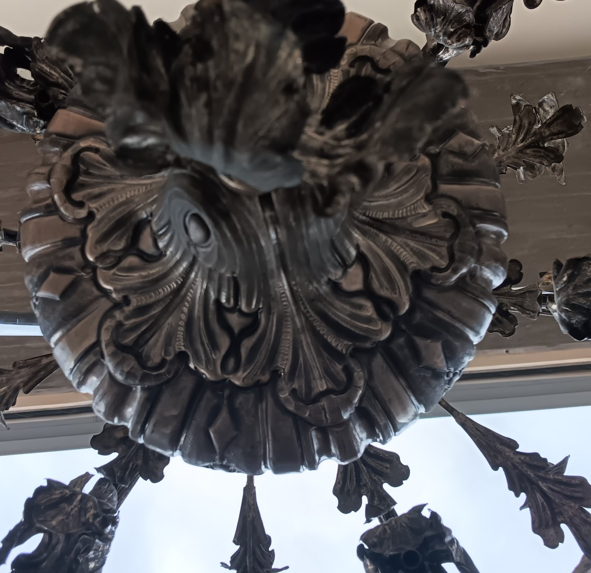 Paire de lustres 1850 en tôle de cuivre argentée-photo-3