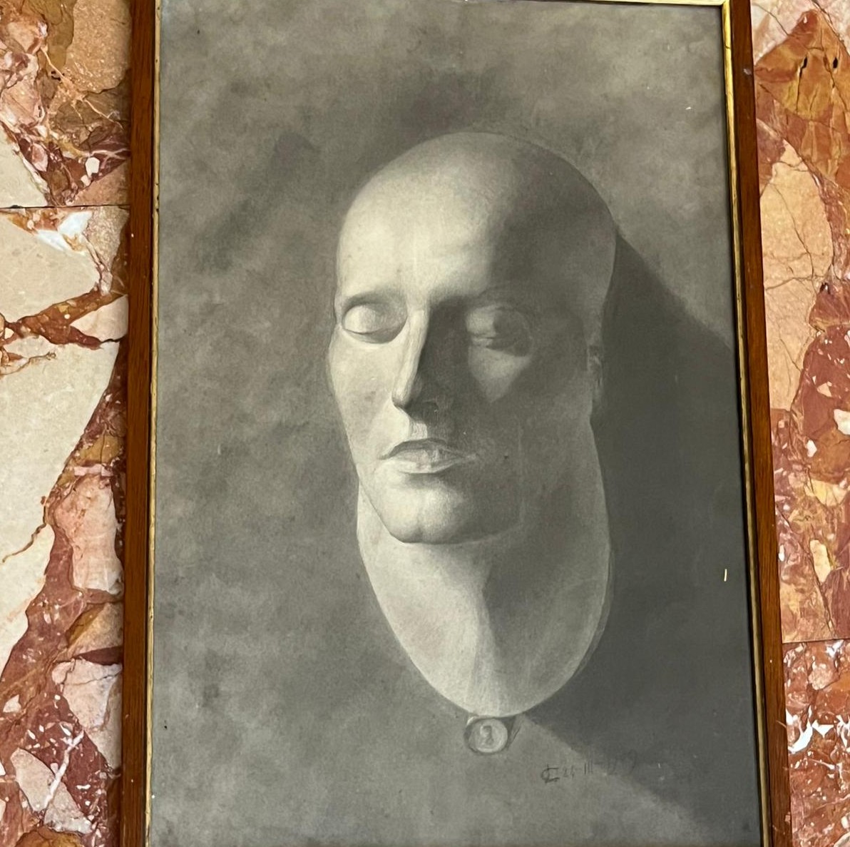 Charcoal Drawing Of Napoleon's Death Mask, Signed And Dated 1909-photo-2