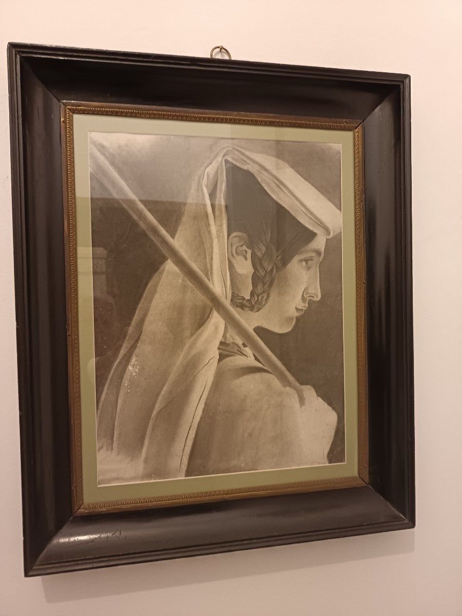 Paire de dessins au fusain les femmes du XIXe siècle France-photo-2