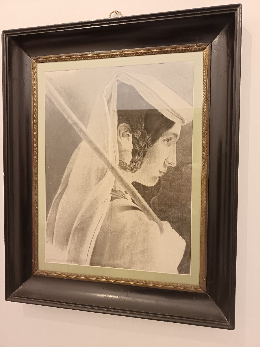 Paire de dessins au fusain les femmes du XIXe siècle France-photo-3