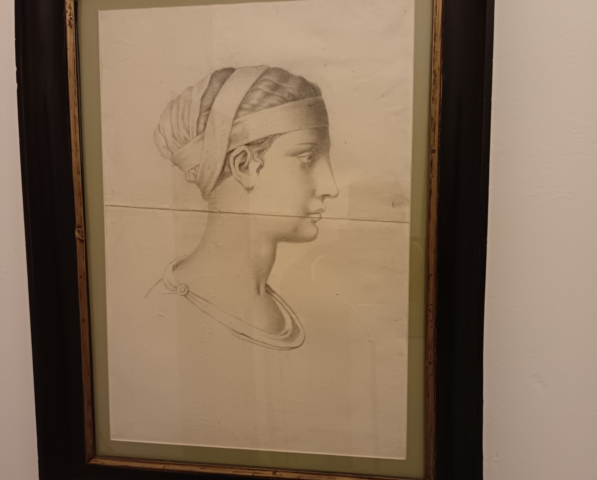 Paire de dessins au fusain les femmes du XIXe siècle France-photo-2