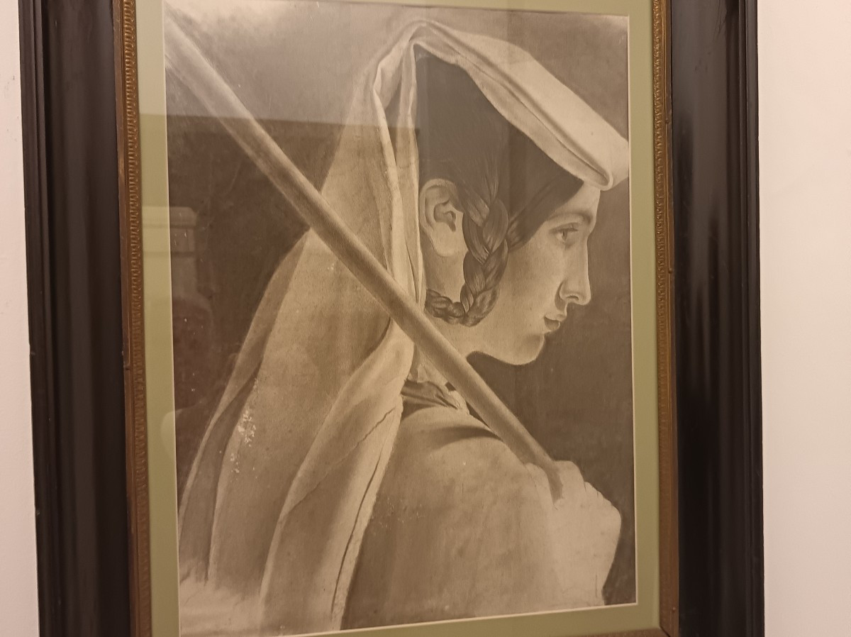 Paire de dessins au fusain les femmes du XIXe siècle France-photo-3