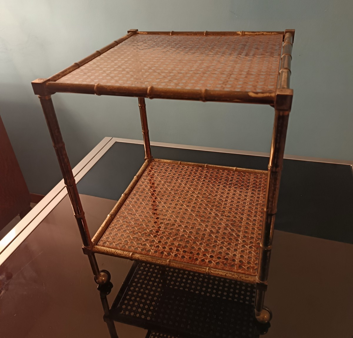 Pair Of Nesting Coffee Tables In Bamboo-style Brass Christian Dior 80s-photo-2