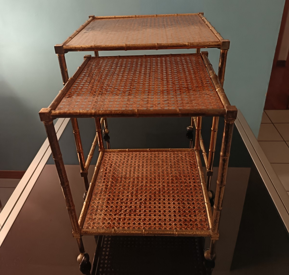 Pair Of Nesting Coffee Tables In Bamboo-style Brass Christian Dior 80s-photo-1