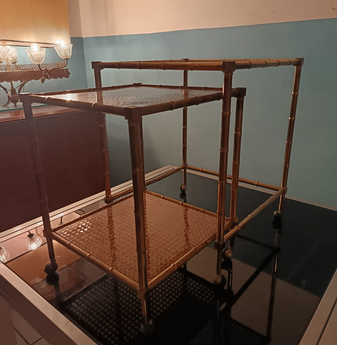 Pair Of Nesting Coffee Tables In Bamboo-style Brass Christian Dior 80s-photo-2