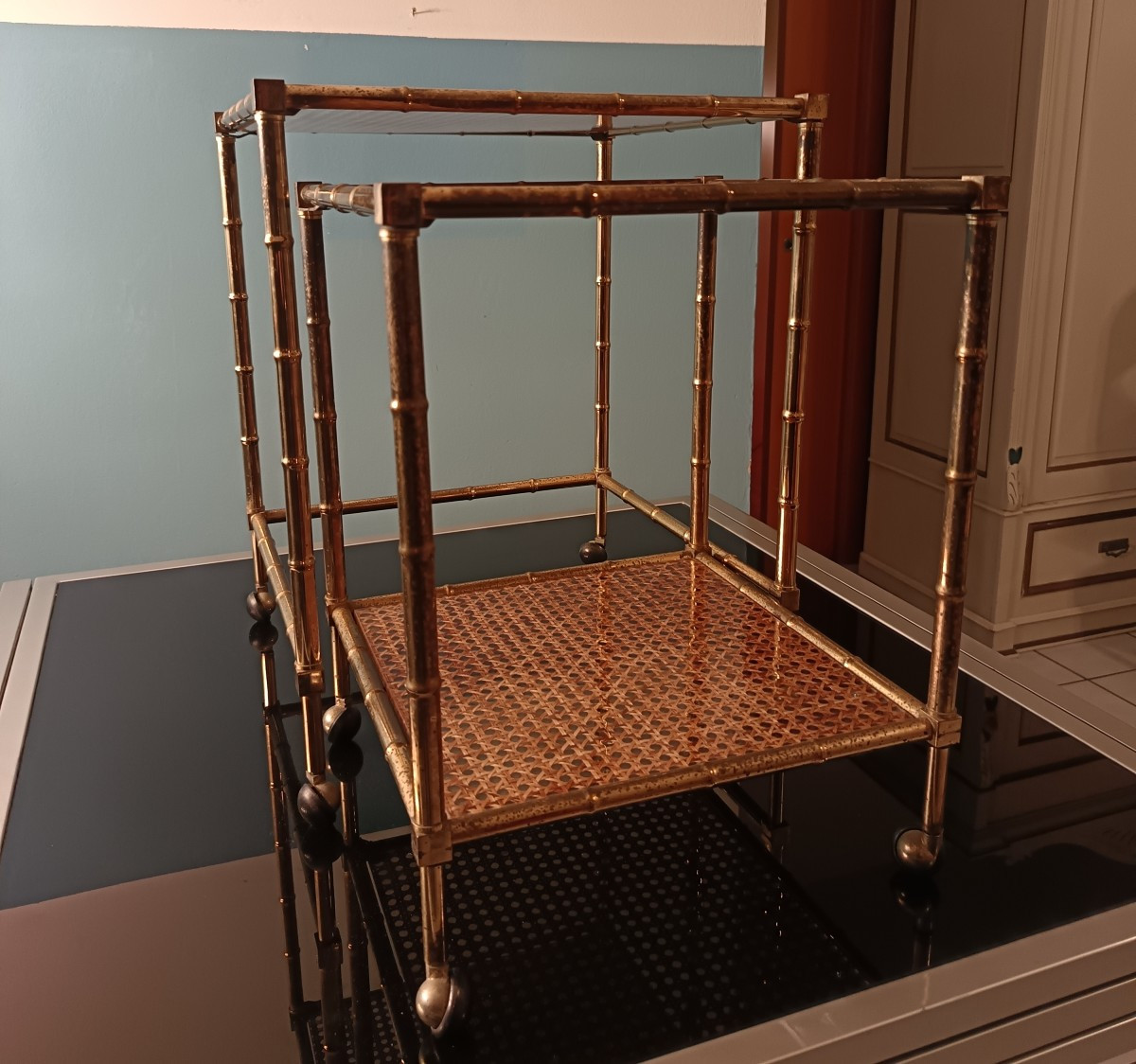 Pair Of Nesting Coffee Tables In Bamboo-style Brass Christian Dior 80s-photo-3