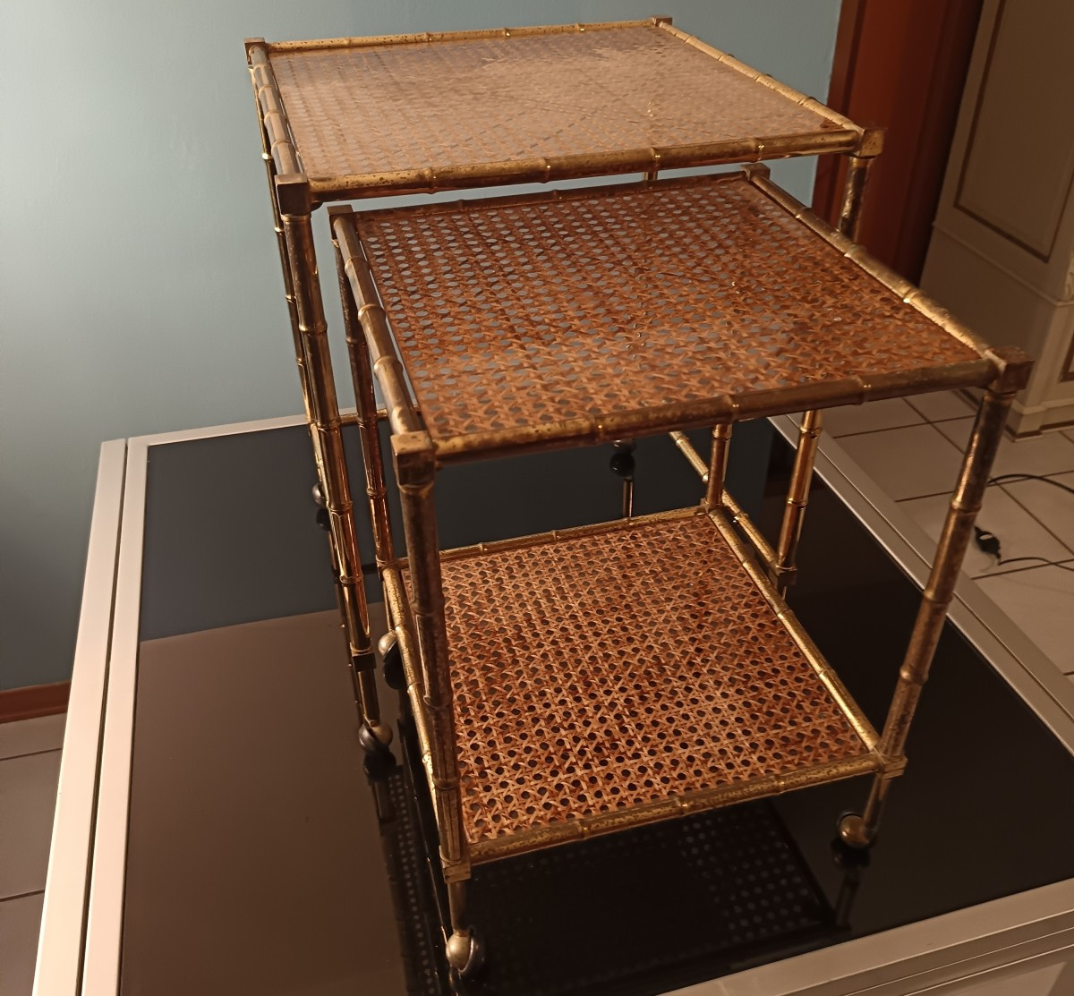 Pair Of Nesting Coffee Tables In Bamboo-style Brass Christian Dior 80s-photo-4