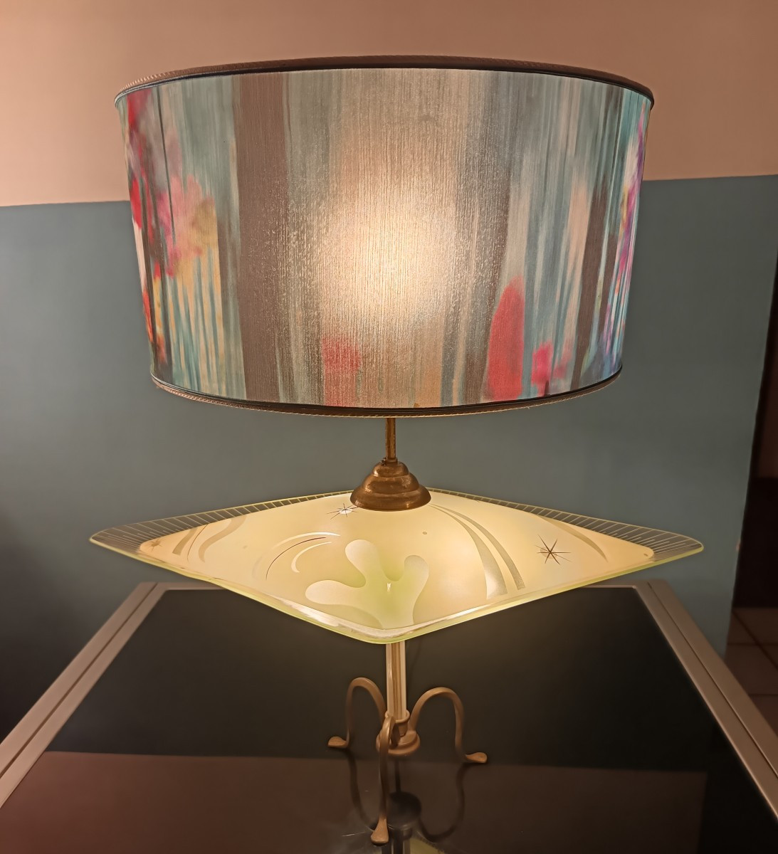 Space-age « Spaceship » Lamp With Engraved Constellation Glass 1960-photo-2