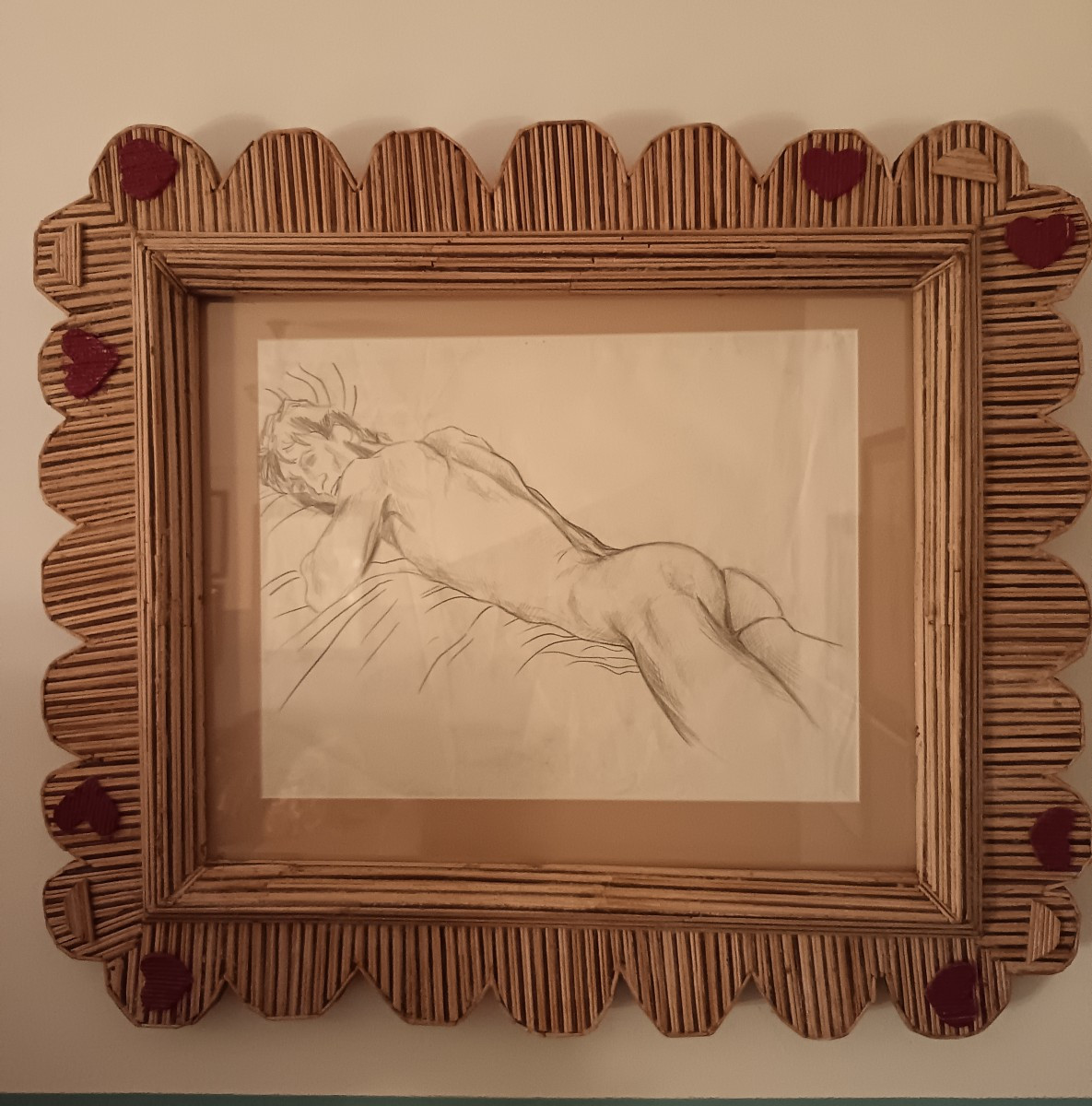 Dessin au fusain 1920 homme nu allongé