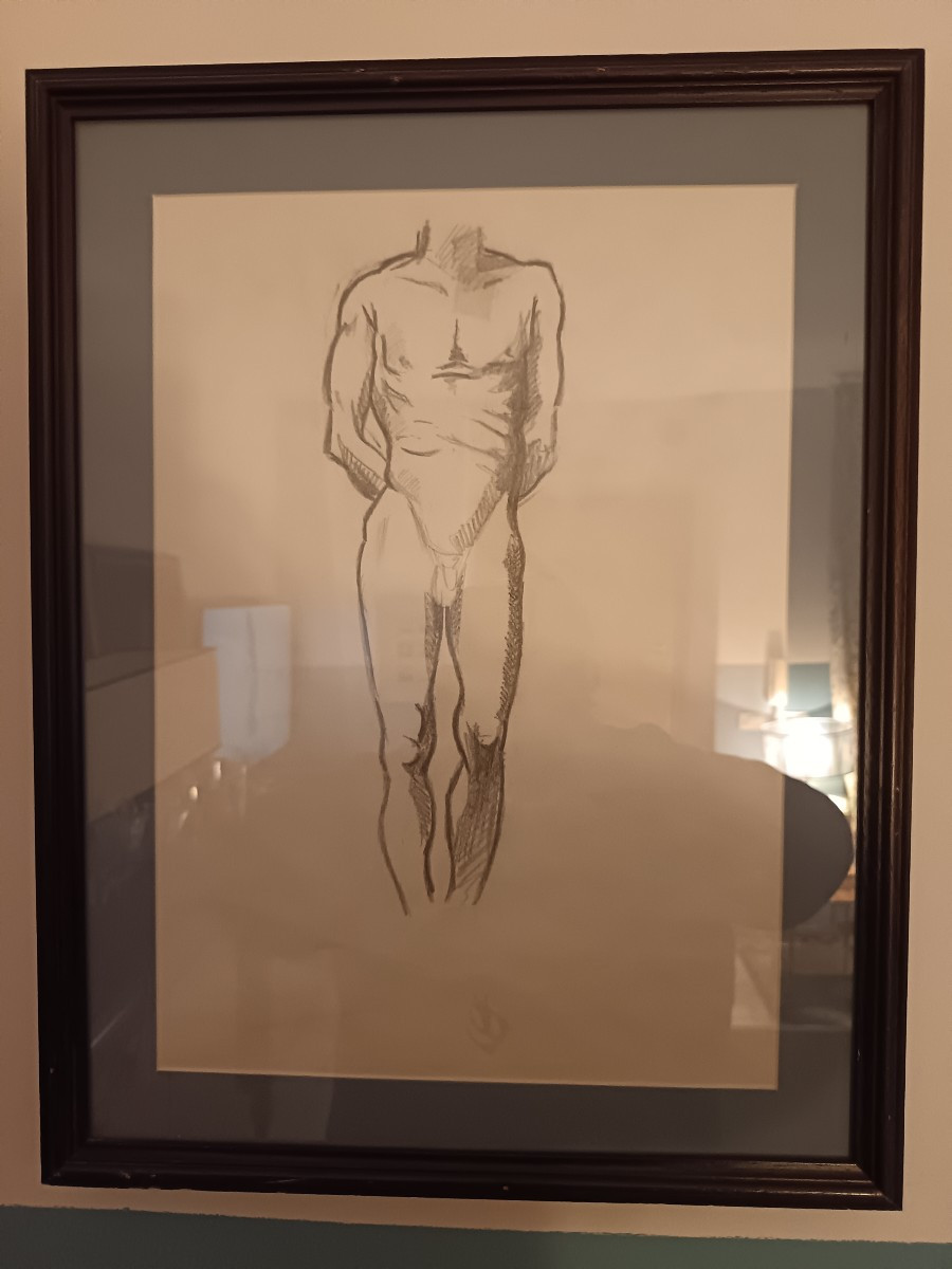 Pair Of 20th-century Male Nude Drawings-photo-2