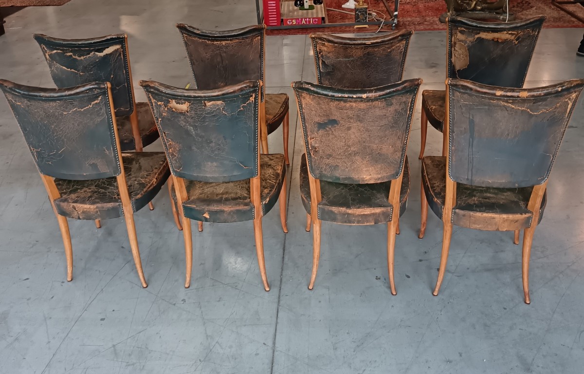 8 chaises avec assise en cuir de 1930/40 par Osvaldo Borsani-photo-1