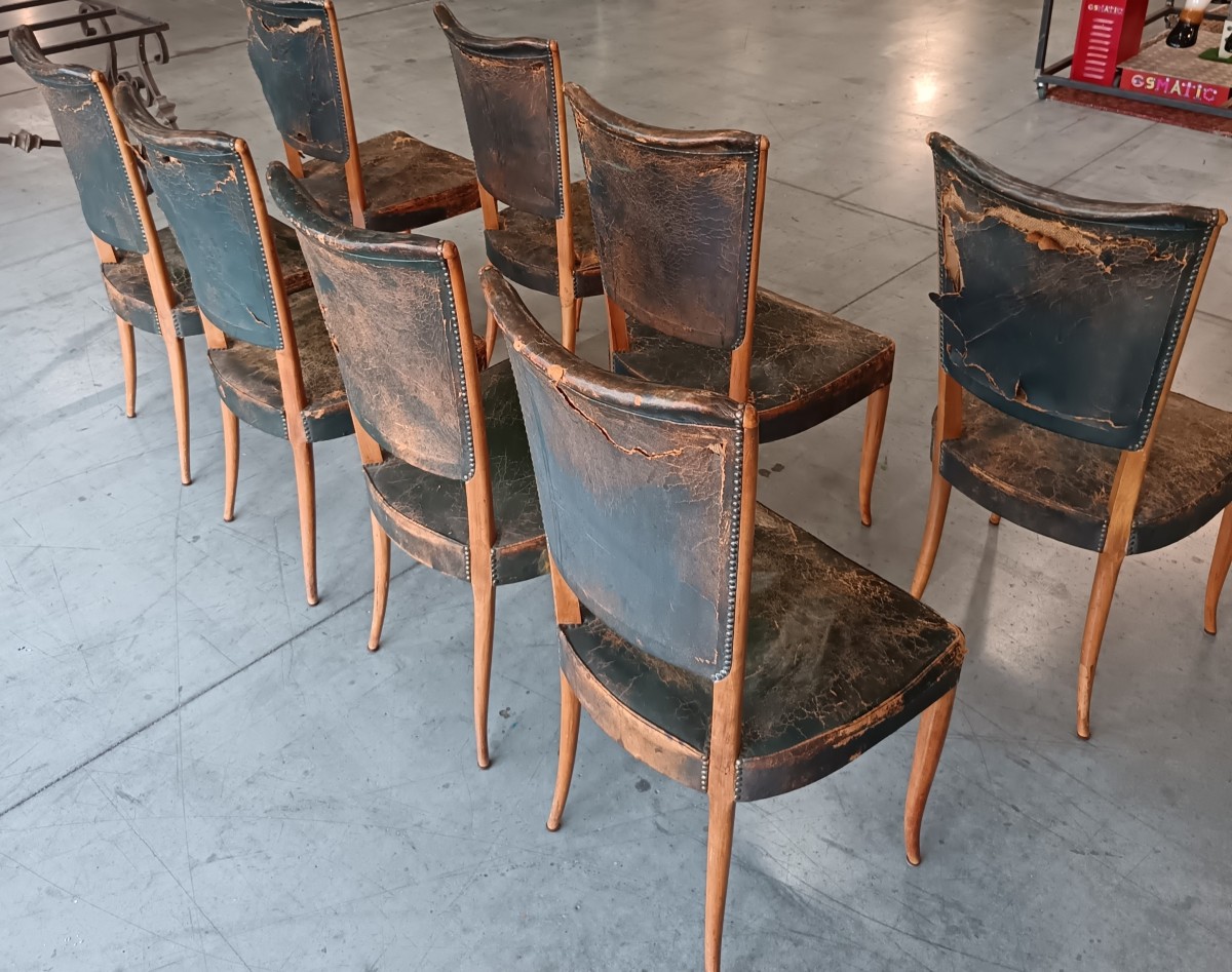 8 chaises avec assise en cuir de 1930/40 par Osvaldo Borsani-photo-2