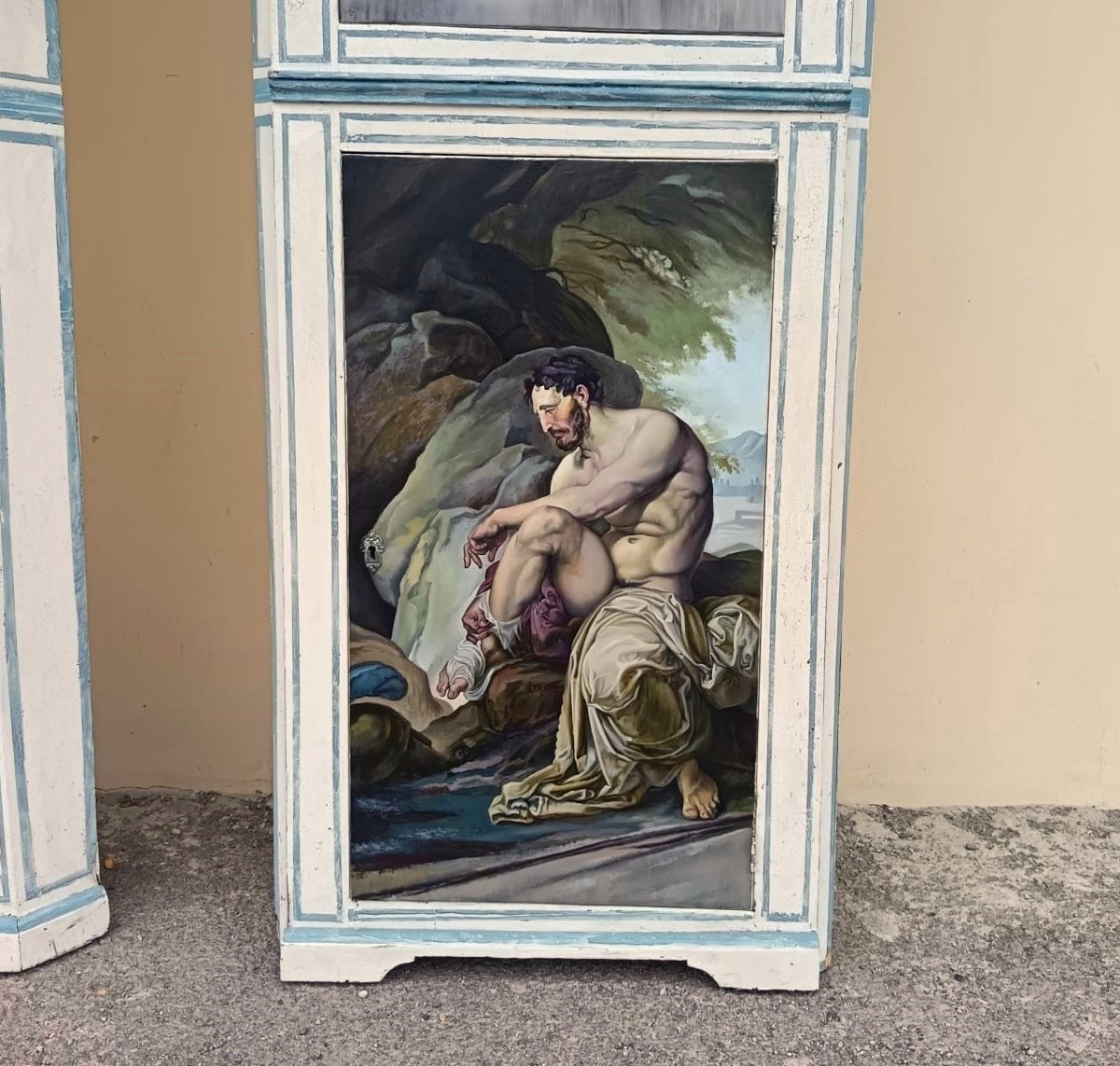 Pair Of 1850 Wooden Corner Cabinets From A Noble Palace With 4 Hayez Paintings-photo-1