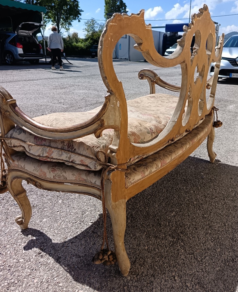 18th-century Venetian Bench, Lacquered Carved Wood-photo-3