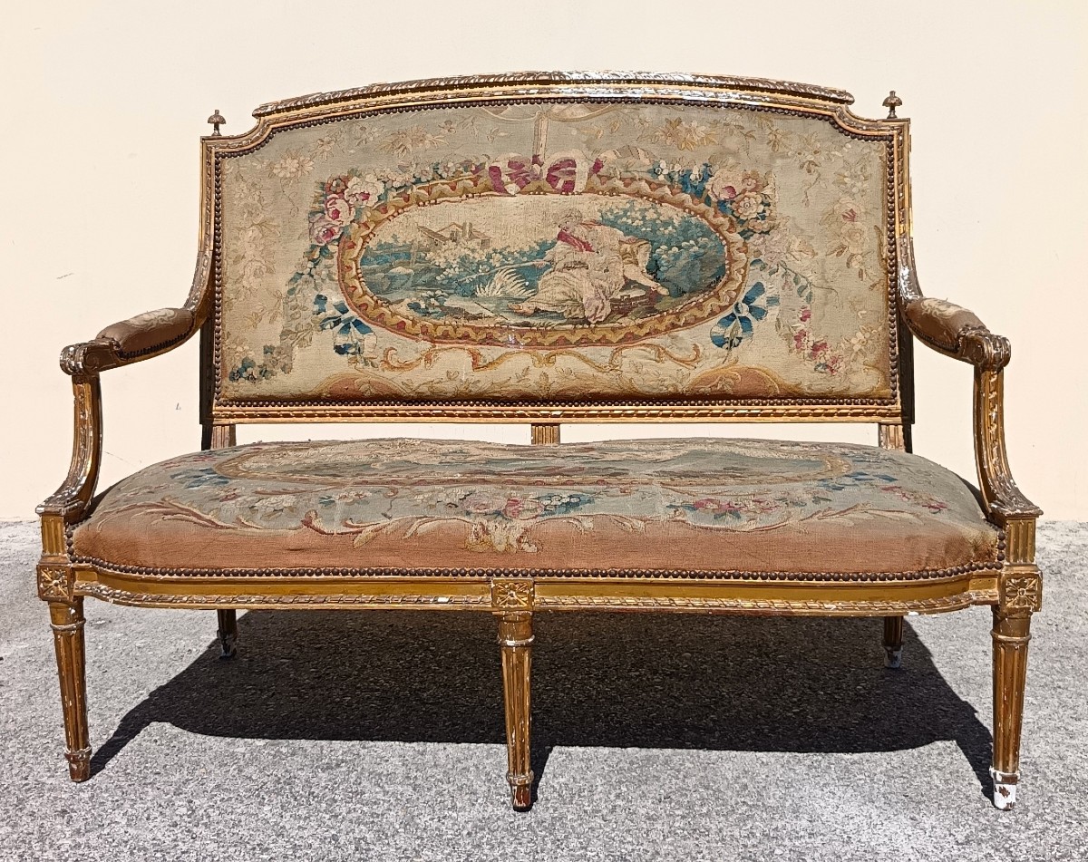 French Sofa Decorated In Gold, 1800-photo-2