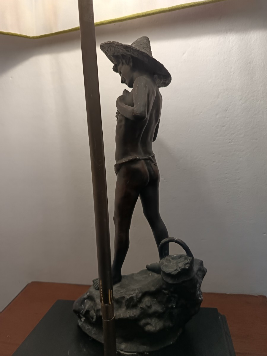 Lamp With A Small Bronze Fisherman By Giovanni Varlese (800)-photo-3