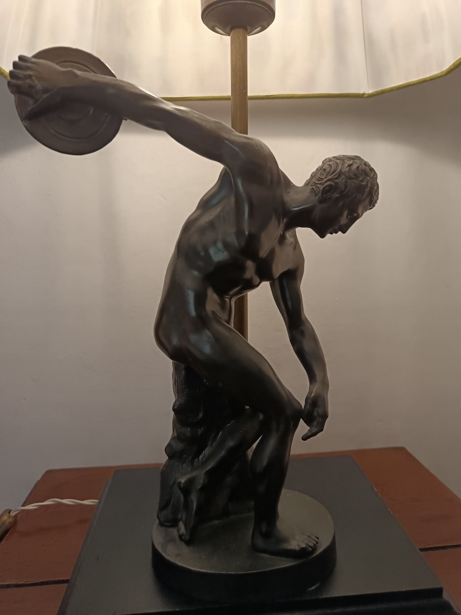 Lampe avec discobole en bronze du XIXe siècle-photo-2