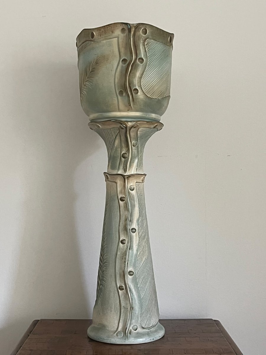 Painted Clay Column And Planter, America, 1910–20-photo-3