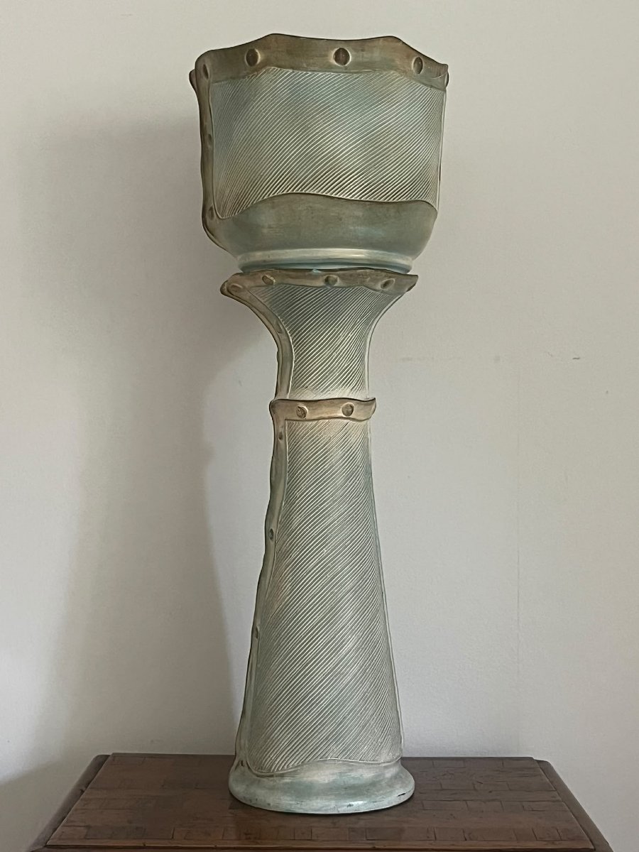 Painted Clay Column And Planter, America, 1910–20-photo-4