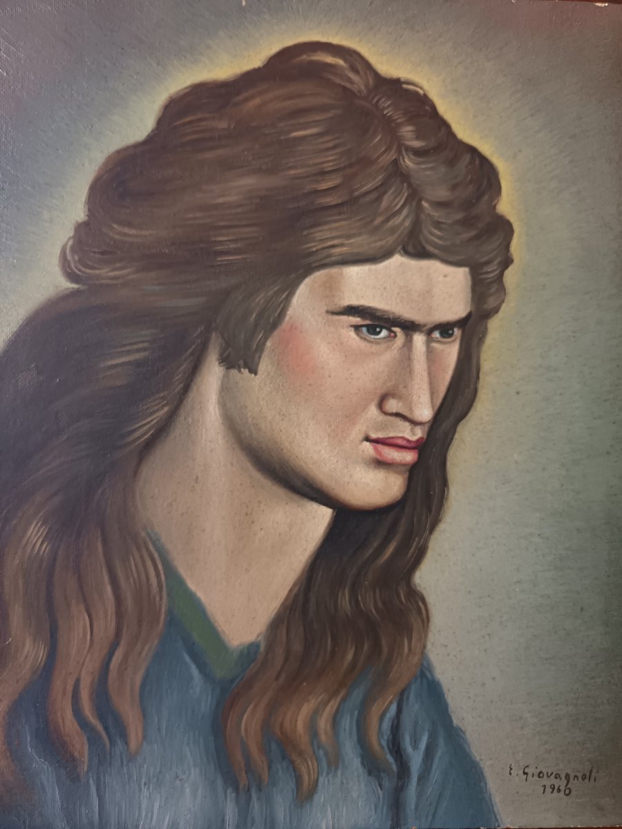 Oil On Panel, *the Face Of Jesus*, 1960, Signed-photo-2