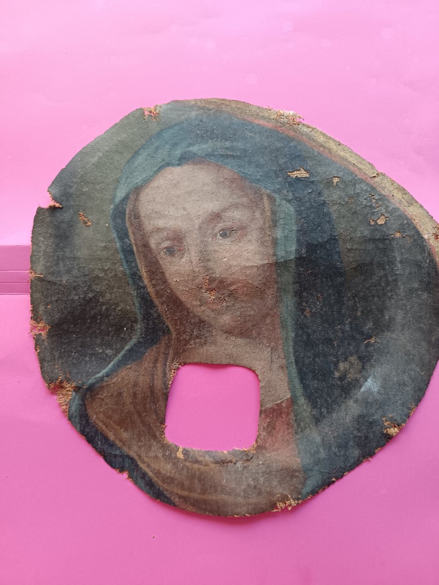 Huile sur toile du XVIIe siècle Vierge au voile-photo-2