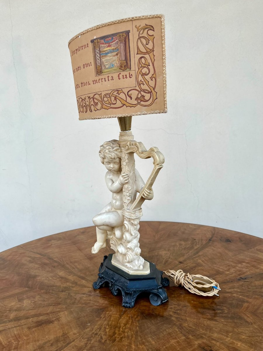 1940 Bakelite Table Lamp: Cupid Playing The Harp-photo-2