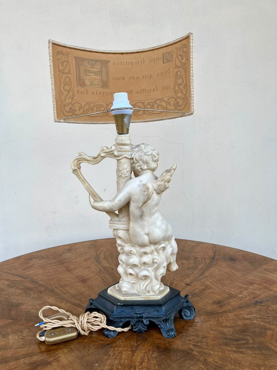 1940 Bakelite Table Lamp: Cupid Playing The Harp-photo-3