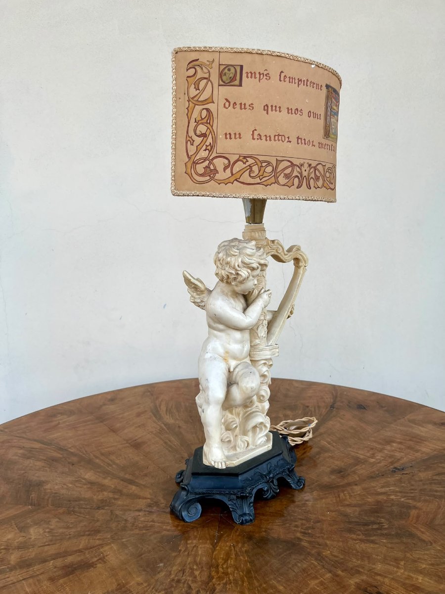 1940 Bakelite Table Lamp: Cupid Playing The Harp-photo-4