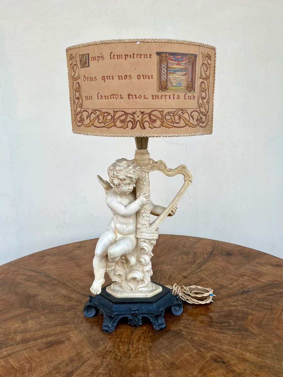 1940 Bakelite Table Lamp: Cupid Playing The Harp