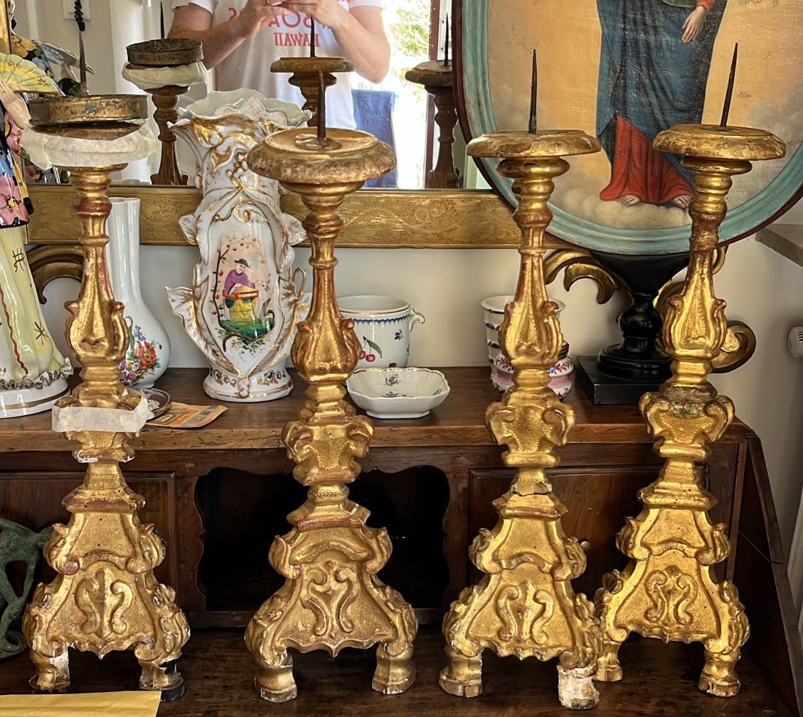 5 torcières baroques bois dorées à l'or fin du XVIIIe siècle