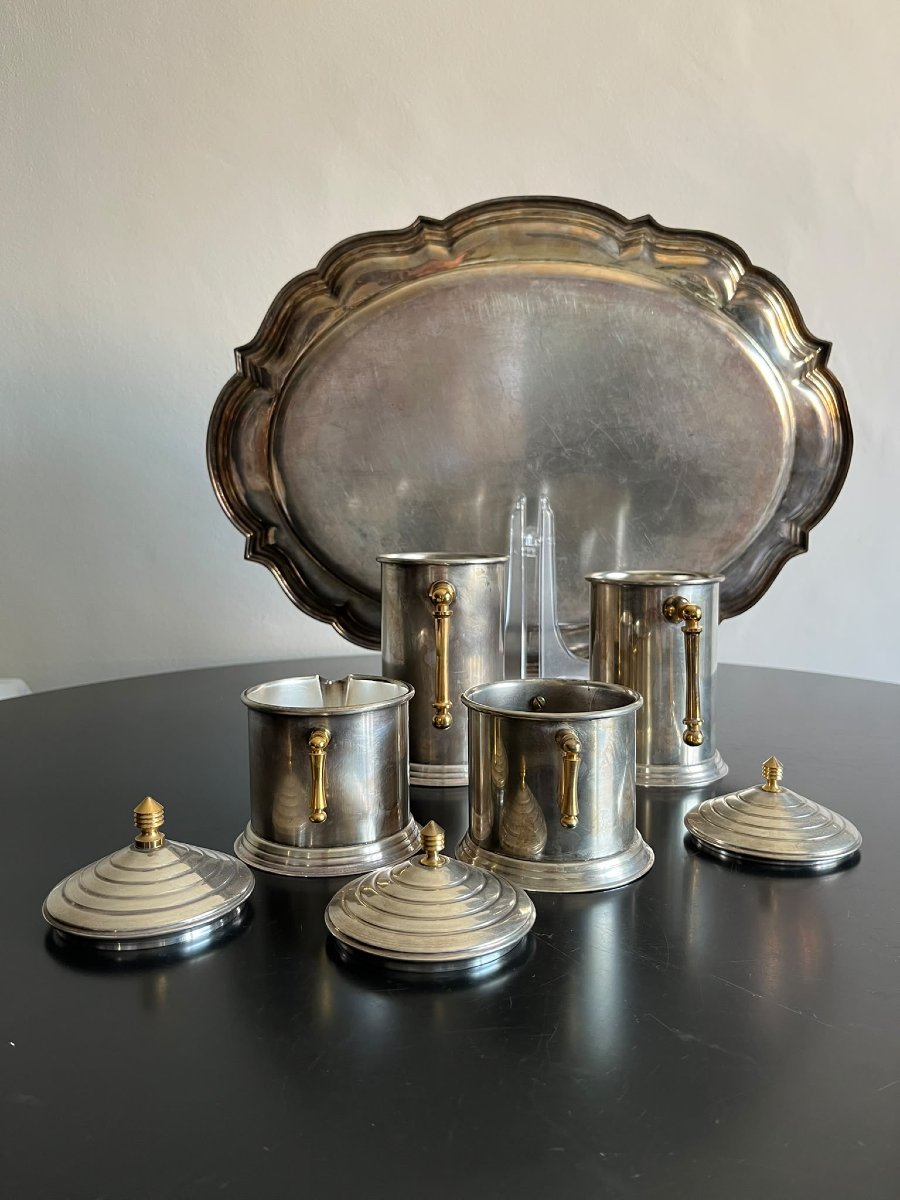 Service à thé anglais Art Déco en silver plate 1930-photo-2