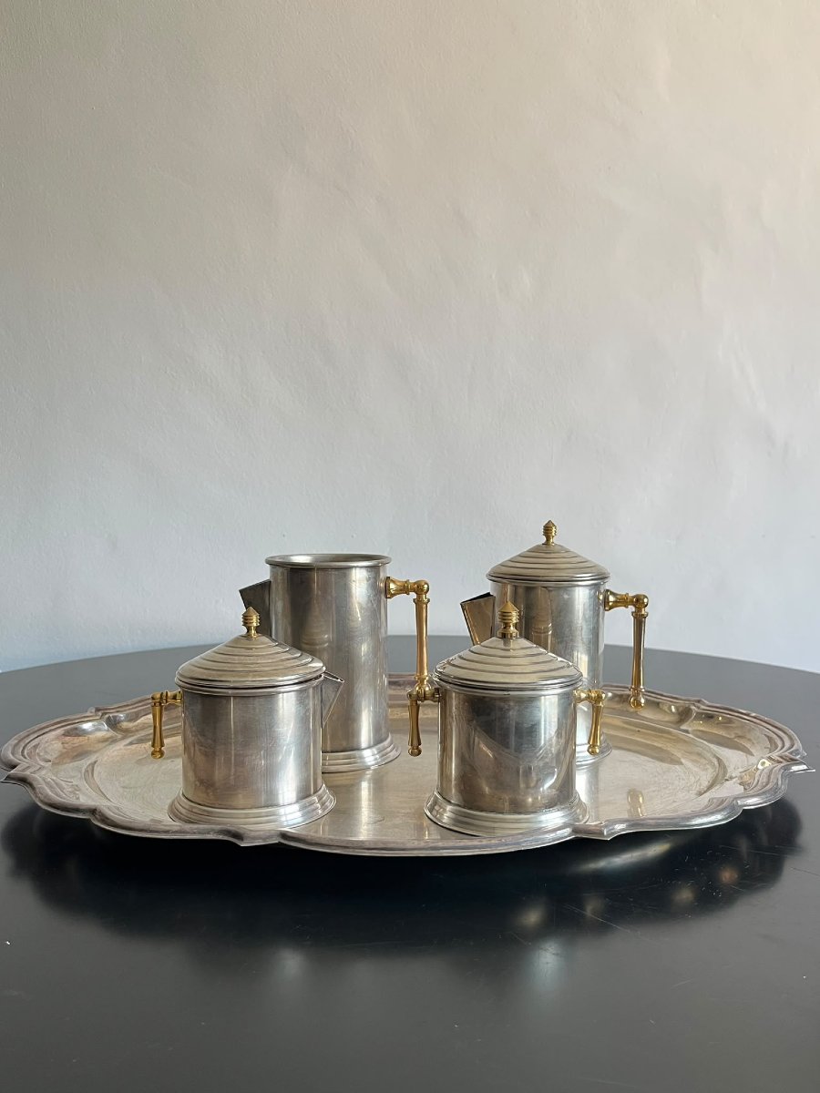 Service à thé anglais Art Déco en silver plate 1930-photo-3