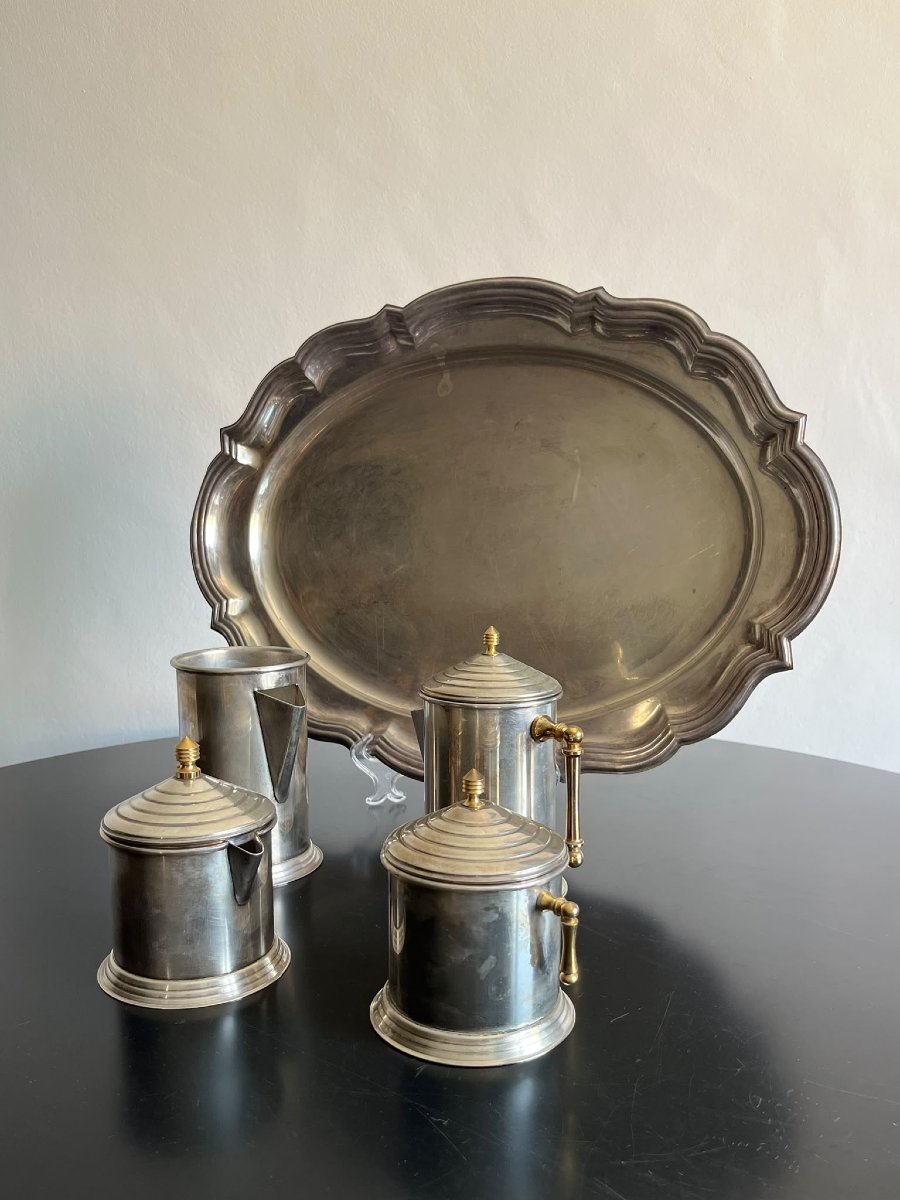 Service à thé anglais Art Déco en silver plate 1930-photo-4