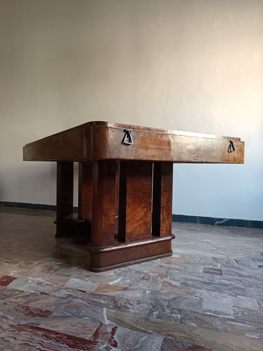 Table rationaliste italienne de 1940 Art Decò en noyer-photo-2