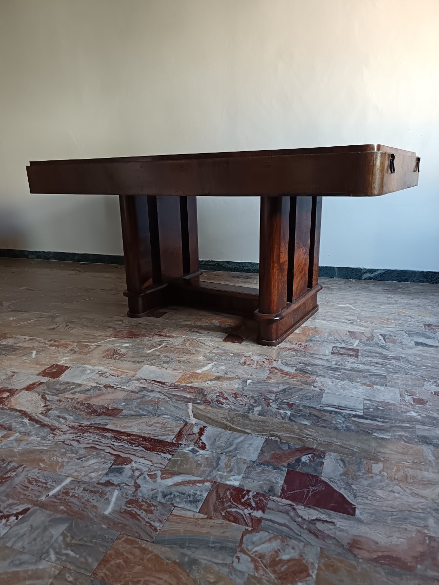 Table rationaliste italienne de 1940 Art Decò en noyer-photo-3