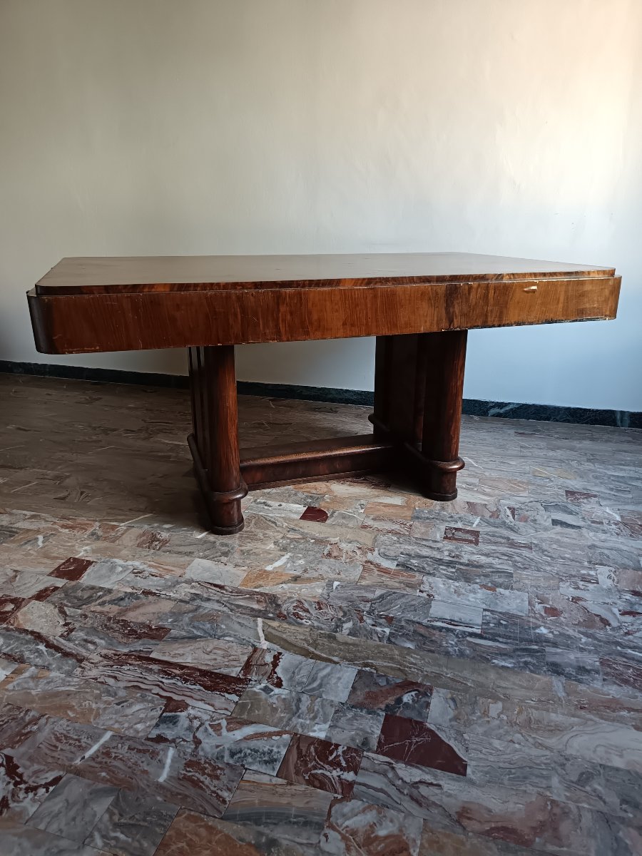 Table rationaliste italienne de 1940 Art Decò en noyer-photo-4