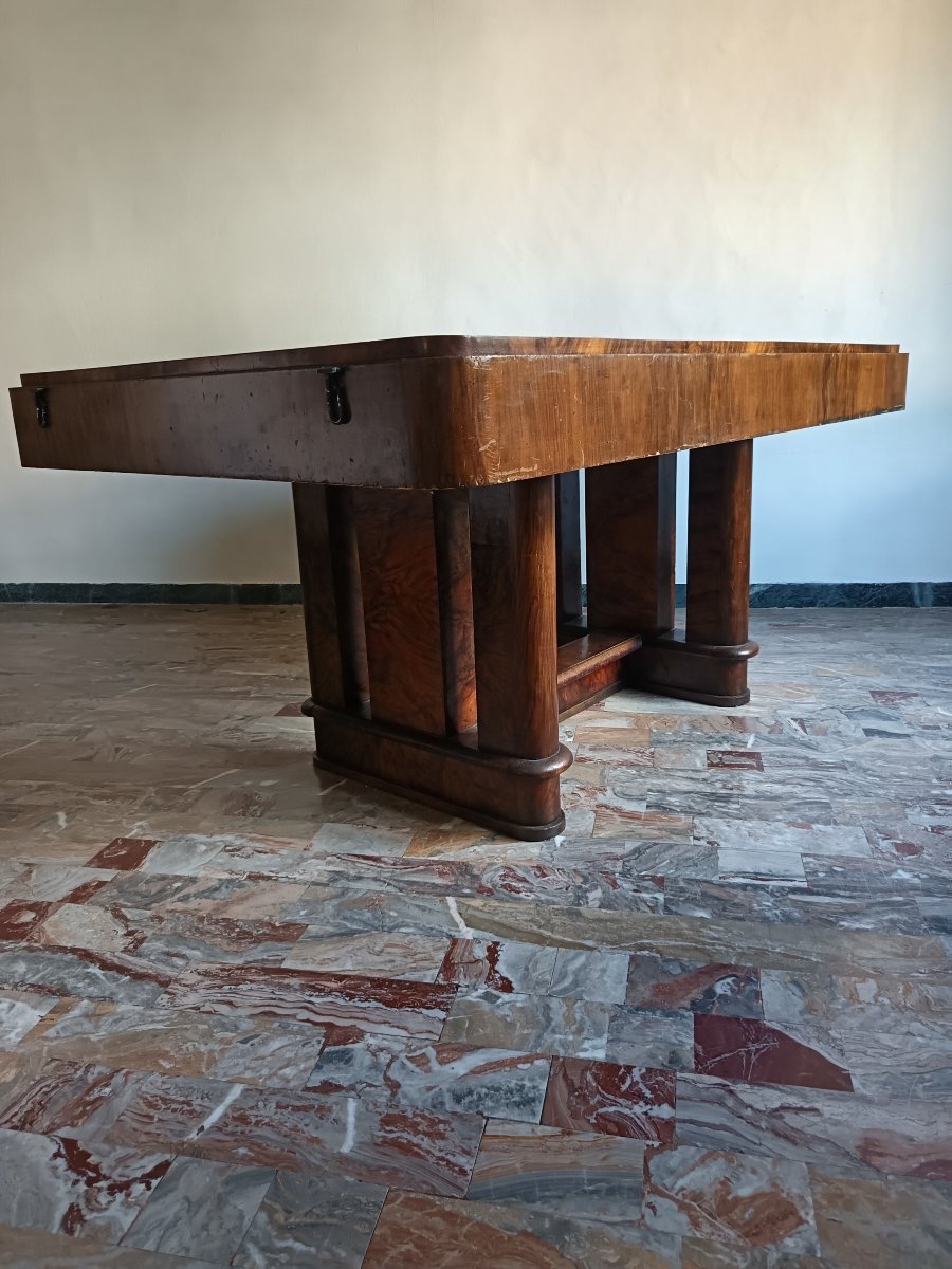 Table rationaliste italienne de 1940 Art Decò en noyer-photo-1