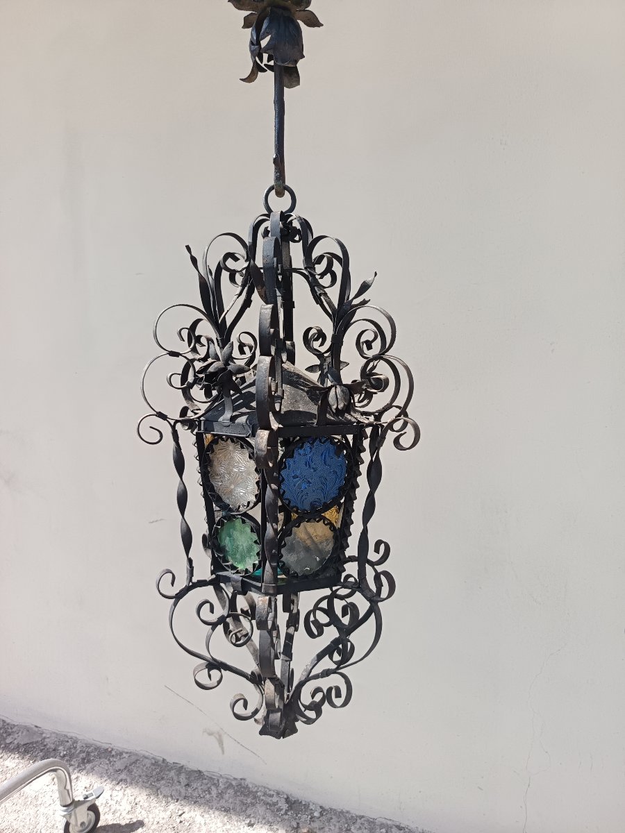 "santa Caterina" Venetian 800-series Sheet Metal Lantern With Stained Glass