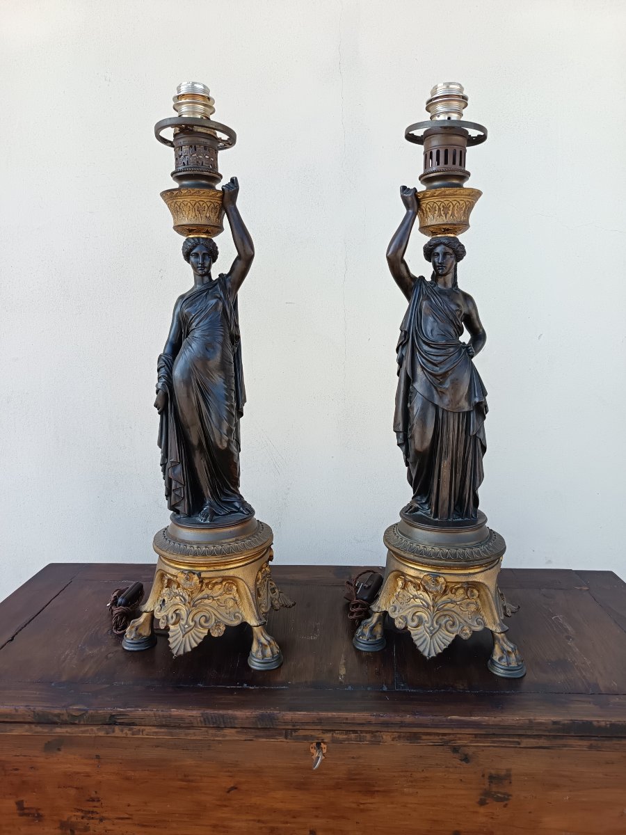 Paire de lampes en bronze 1790/1800 Paris-photo-2