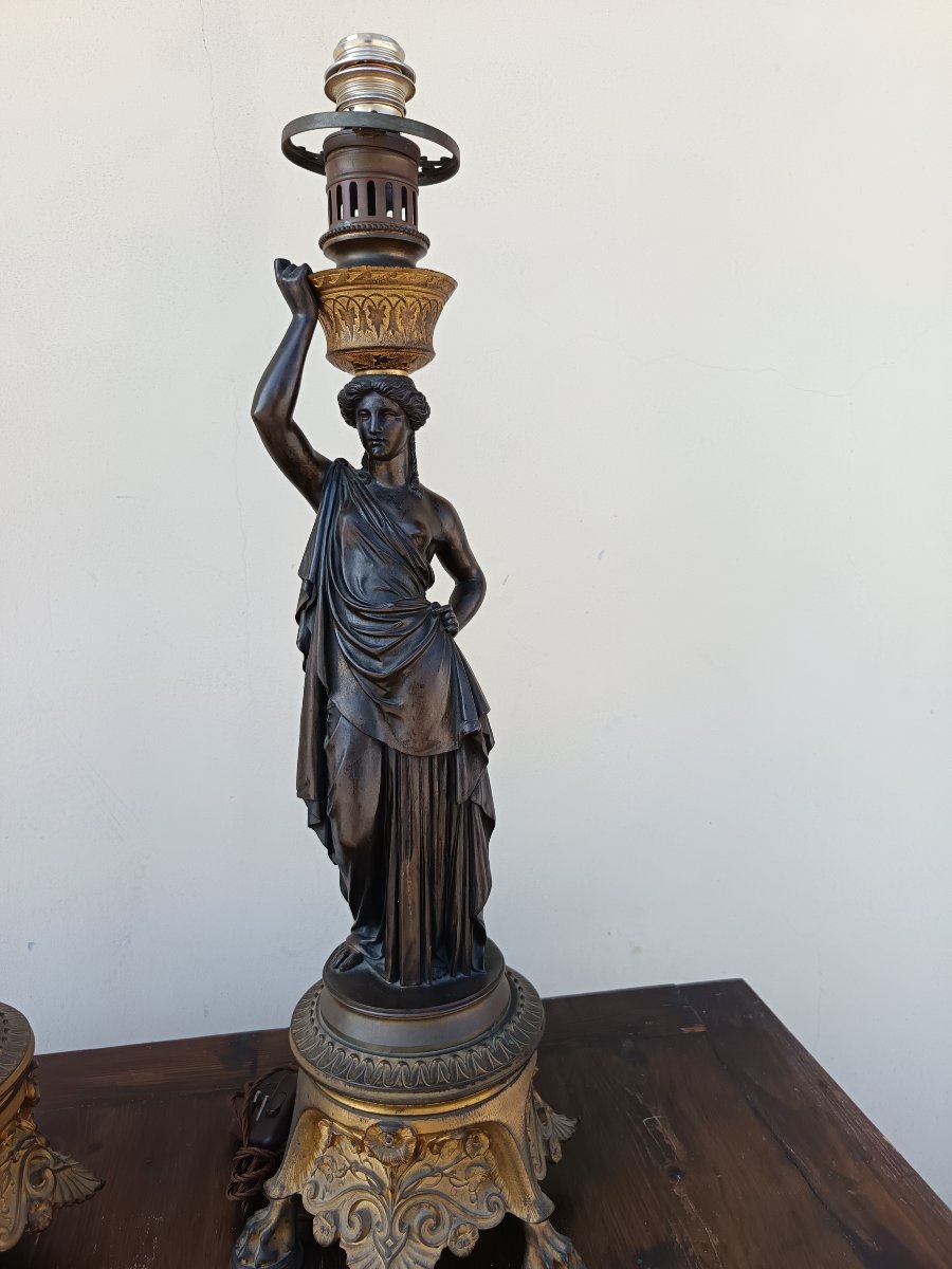 Paire de lampes en bronze 1790/1800 Paris-photo-4