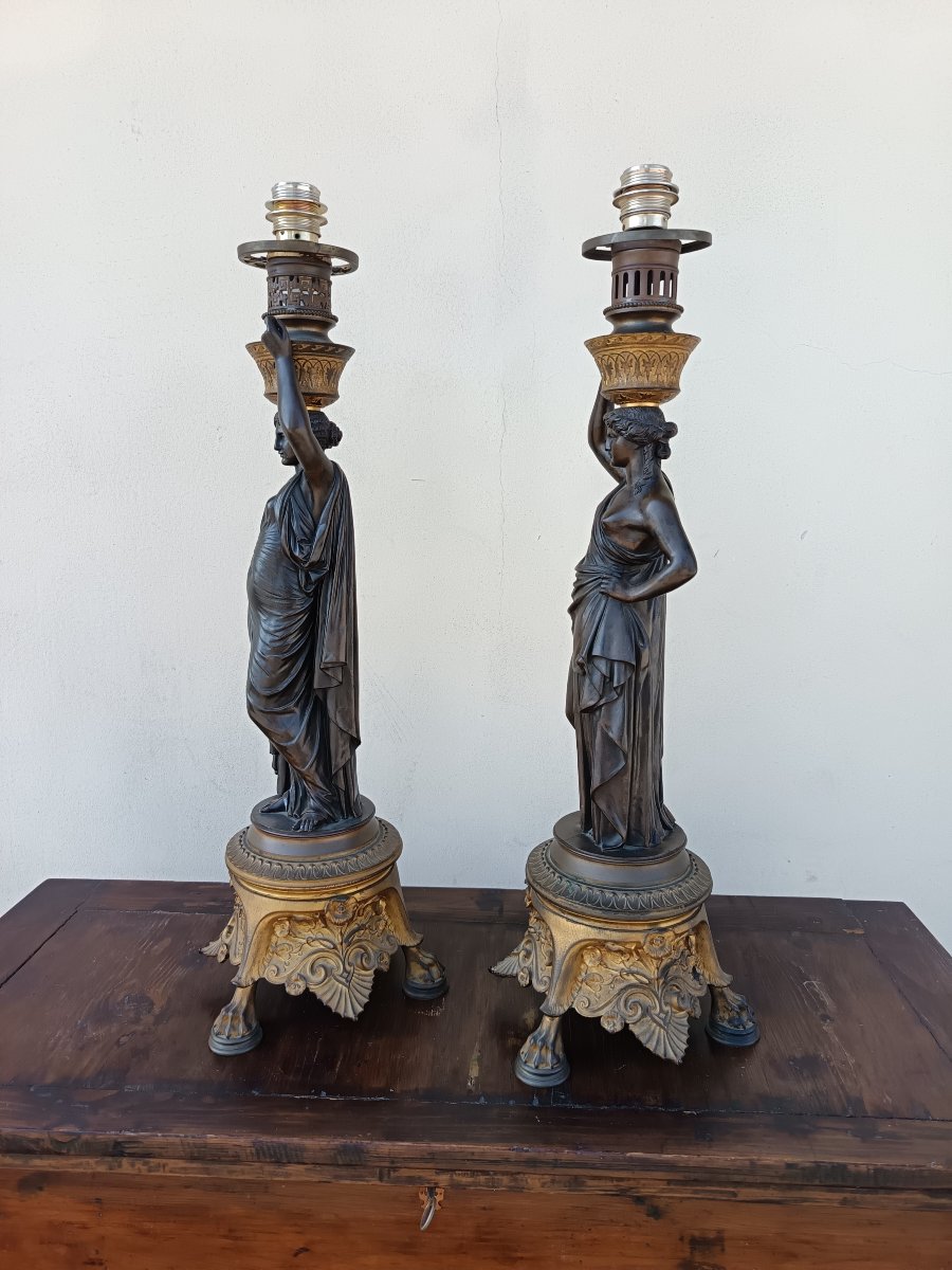 Paire de lampes en bronze 1790/1800 Paris-photo-1
