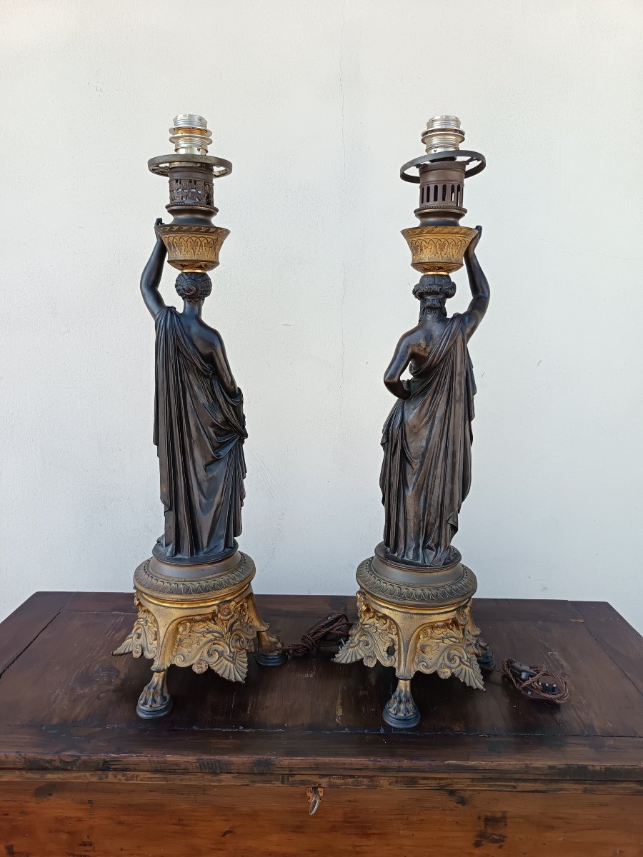 Paire de lampes en bronze 1790/1800 Paris-photo-2