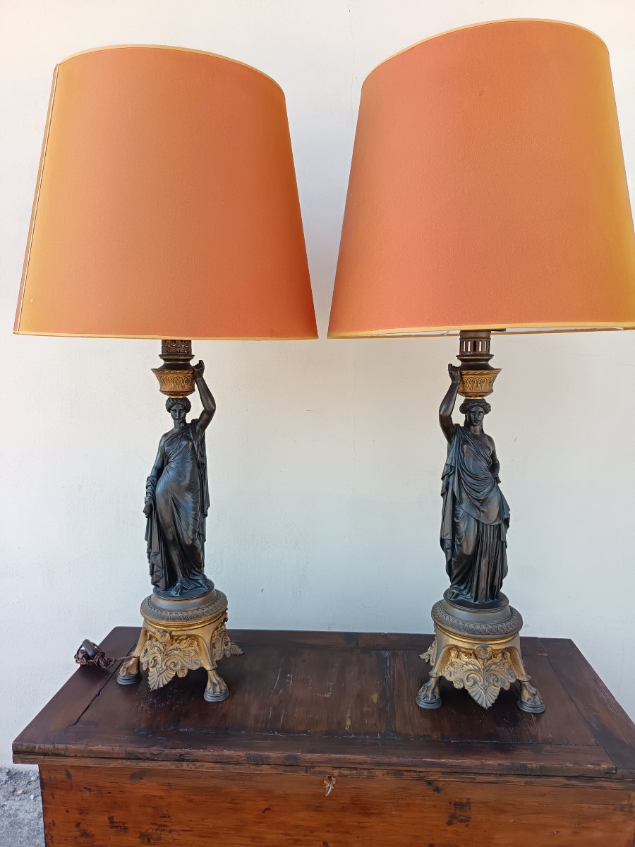 Paire de lampes en bronze 1790/1800 Paris-photo-3