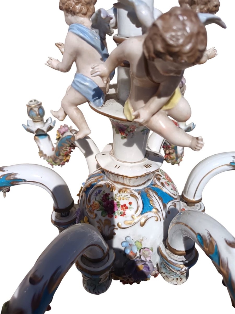 Late 19th-century Meissen Ceramic Chandelier-photo-2