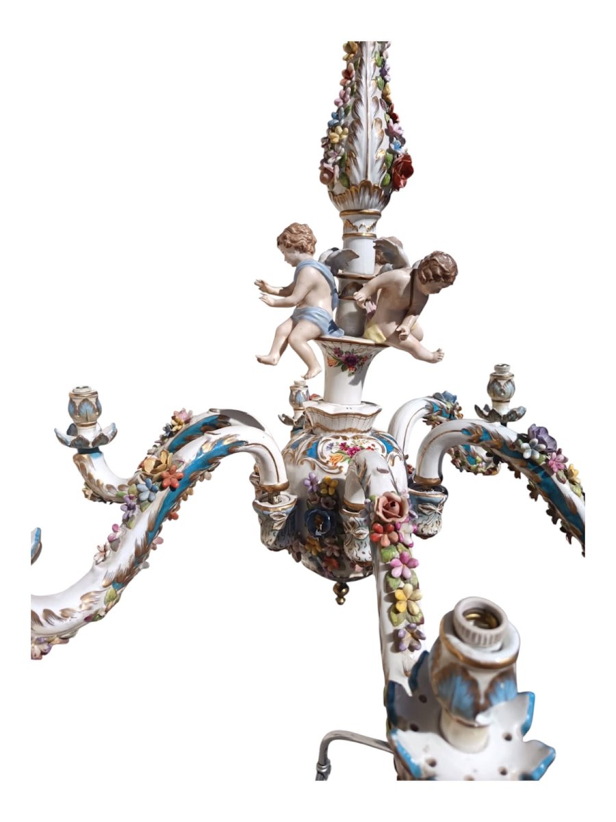 Late 19th-century Meissen Ceramic Chandelier-photo-1