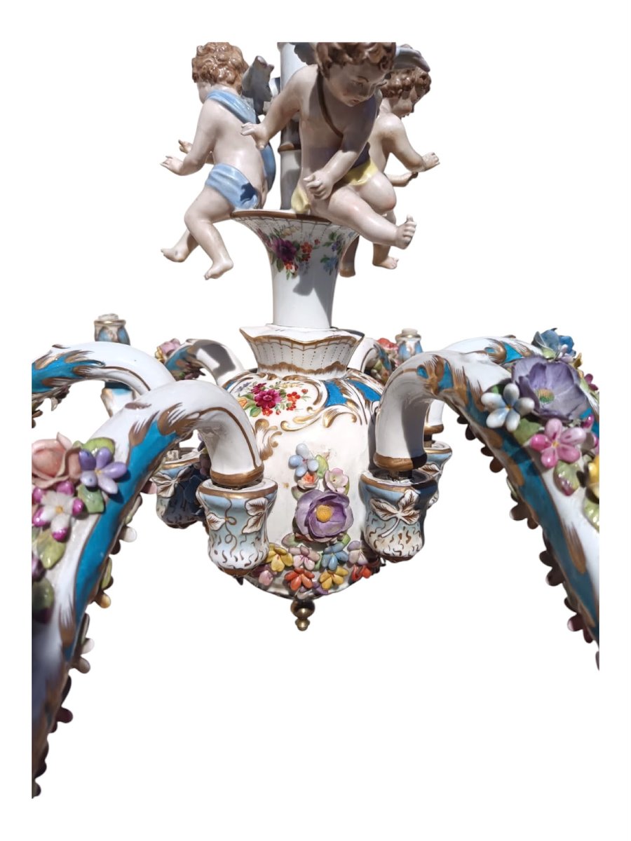 Late 19th-century Meissen Ceramic Chandelier-photo-2