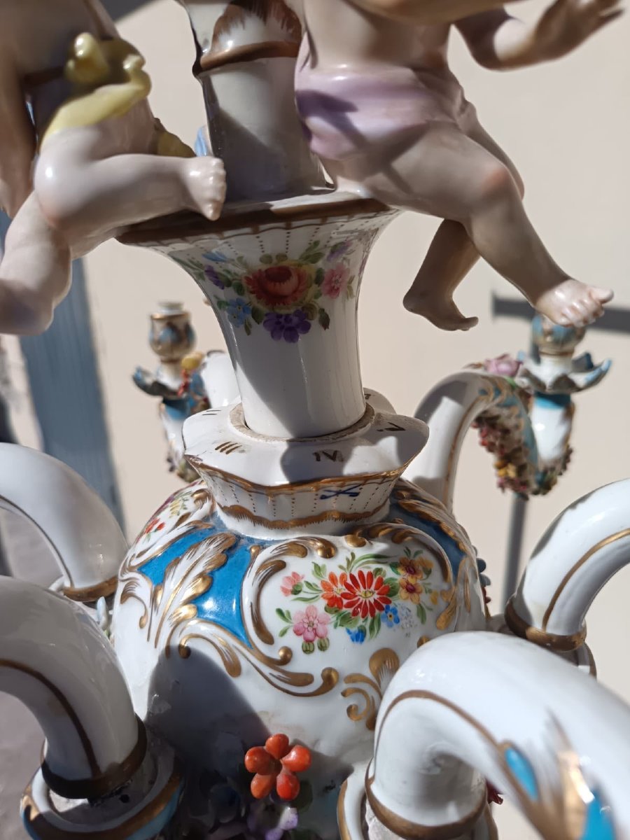 Late 19th-century Meissen Ceramic Chandelier-photo-3