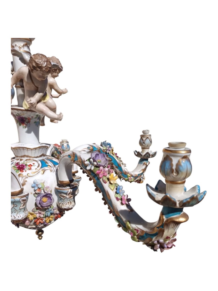 Late 19th-century Meissen Ceramic Chandelier-photo-7